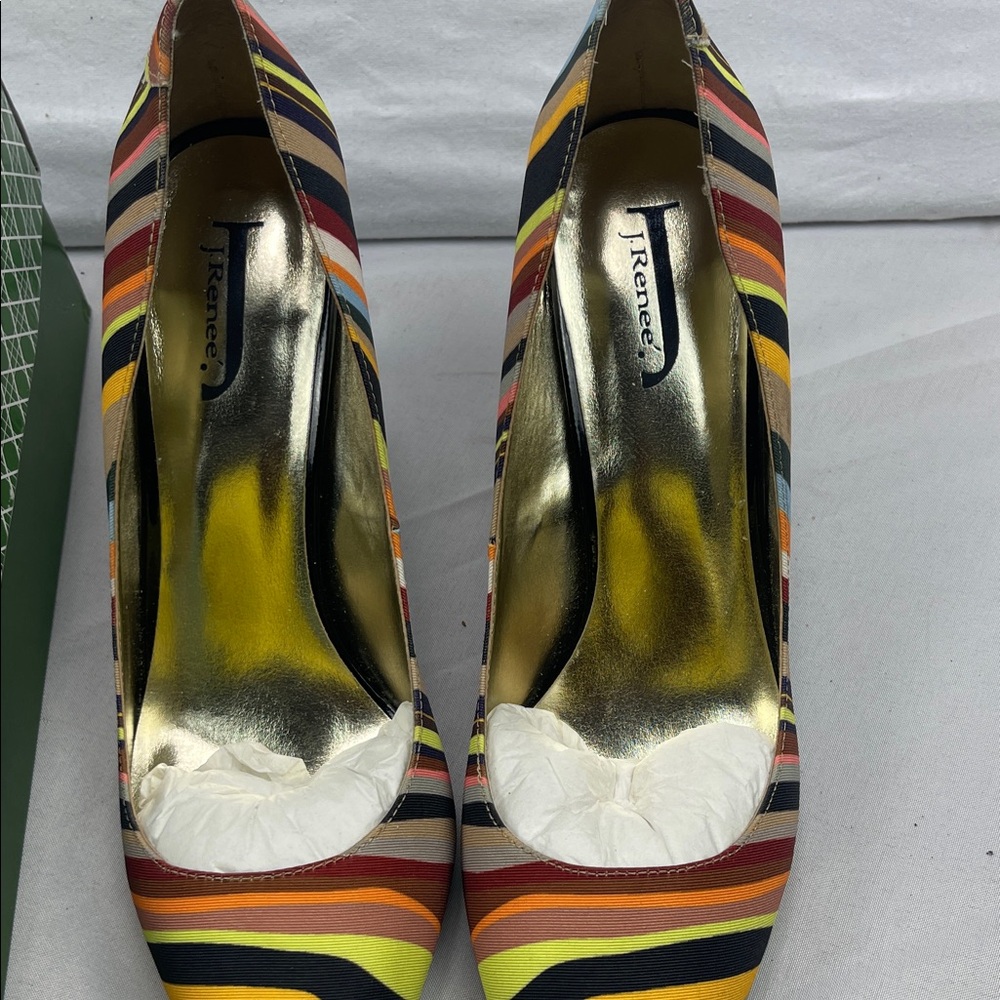J.Renee Vibrant Striped Heels - Red, Yellow, Black